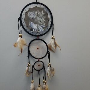 Small Wolf Dreamcatcher 20inch Hanging Wall Decor
